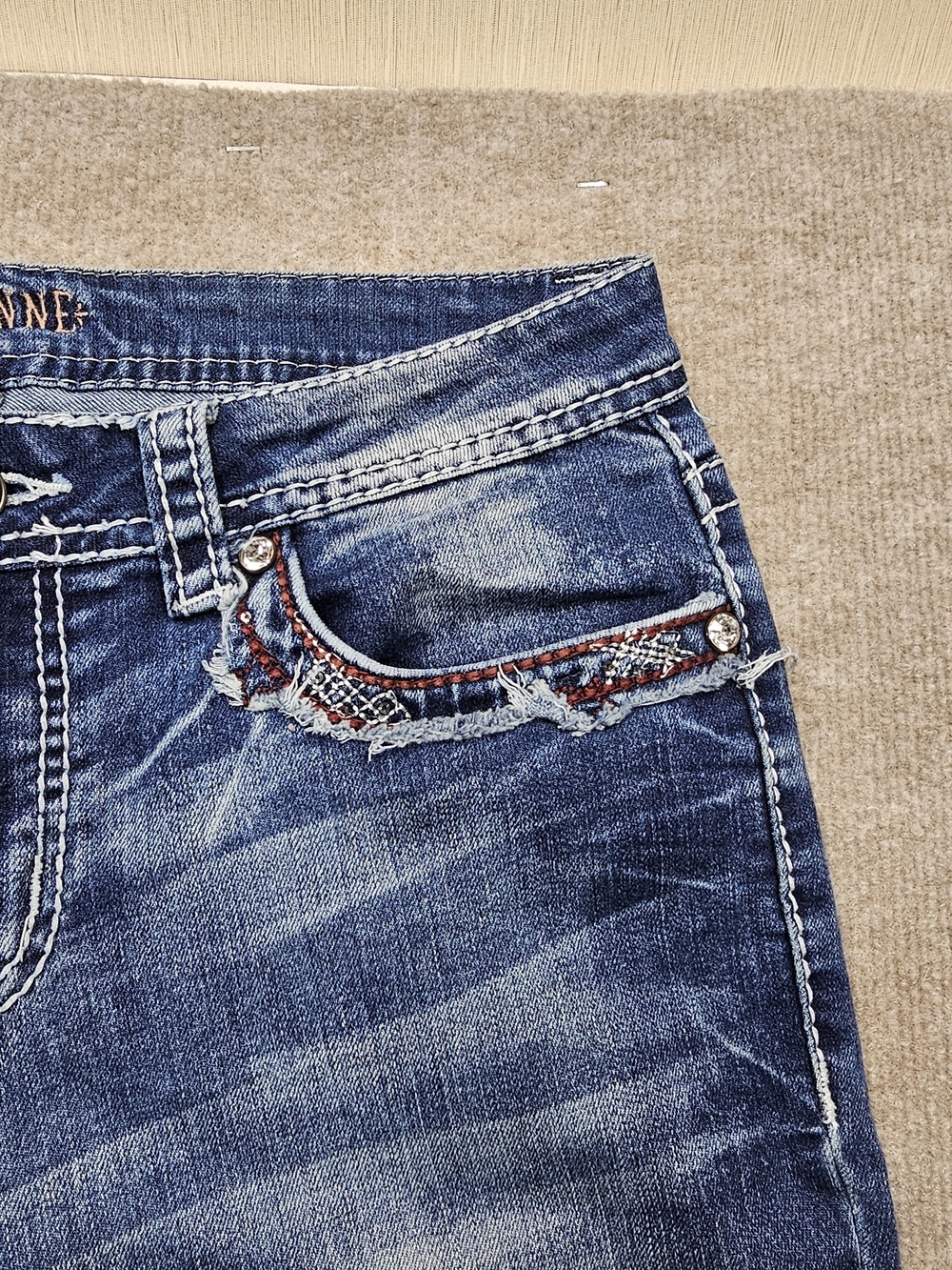Shyanne Patriot Bootcut Jeans Womens 30L Blue Distressed Star Studded Y2K - Picture 4 of 13